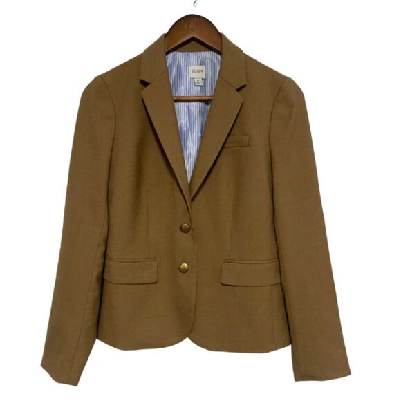 J.Crew Blazer Women’s Sz 2 Camel Wool Blend Schoolboy - Picture 2 of 14
